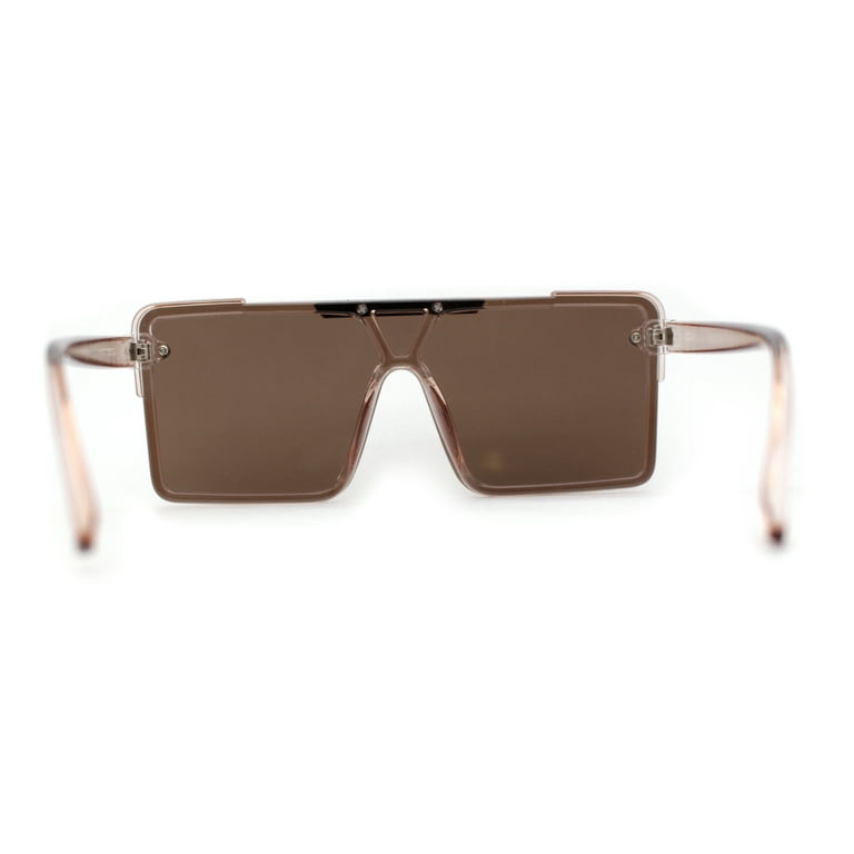 SA106 Mens Luxury Mod Rimless Block Lens Shield Oversize Sunglasses Pink Brown Mirror, Adult Unisex, Size: One Size