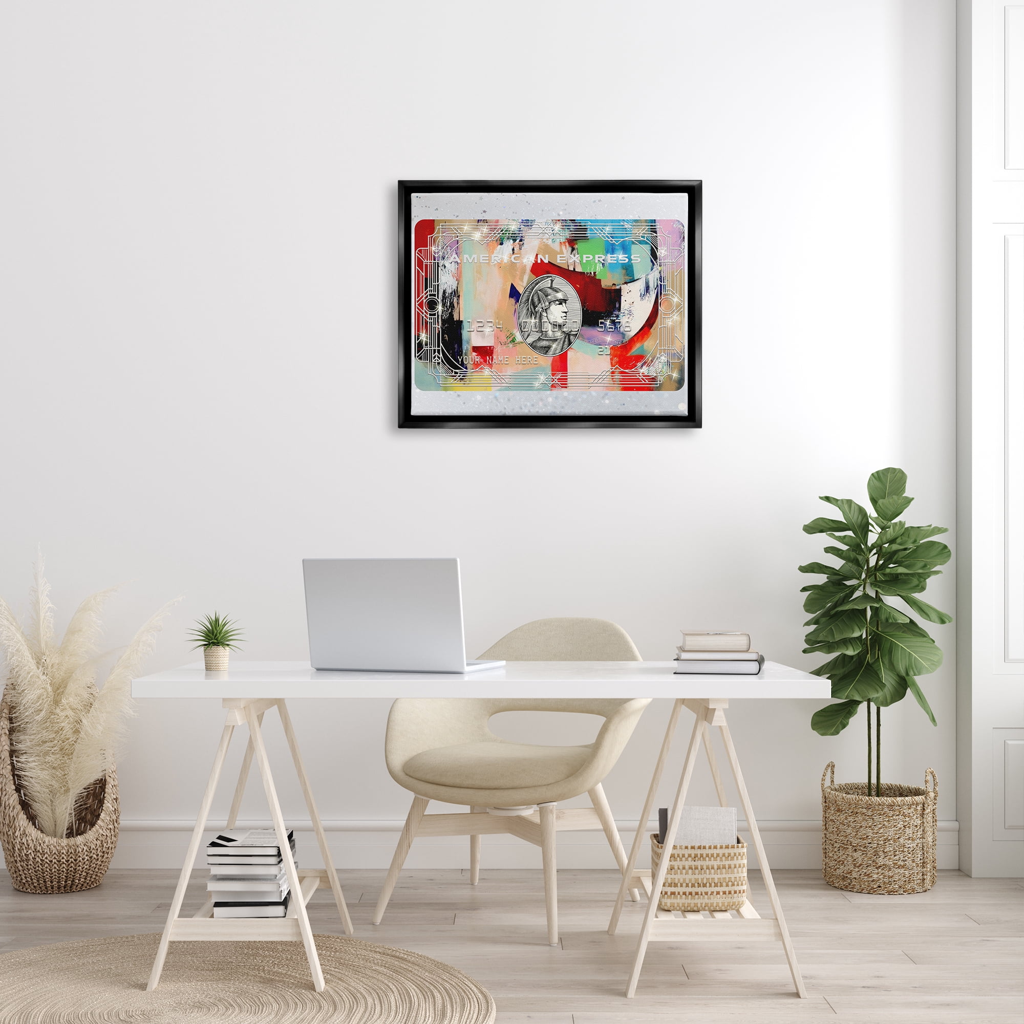 Stupell Industries Glam Credit Card Abstract Painting Black Floater Framed Art Print Wall Art, 31 x 25