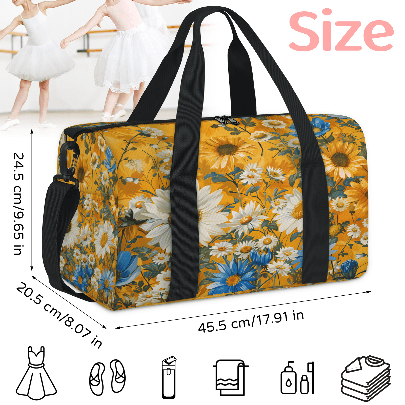 Herdesigns Farmhouse Gym Bag for Women, Duffle Bag for Travel Sport, Spring Rustic Sunflower Daisy Lightweight Waterproof Carry on Weekender Dance Yoga Workout Bags