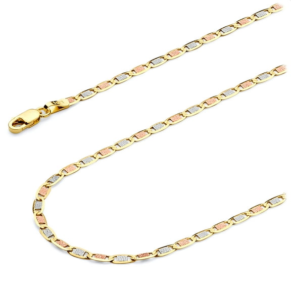 Wellingsale 14k Tri 3 Color Gold Polished Solid 2.1mm Valentino Diamond Cut Chain Necklace with Spring Ring Clasp - 24"