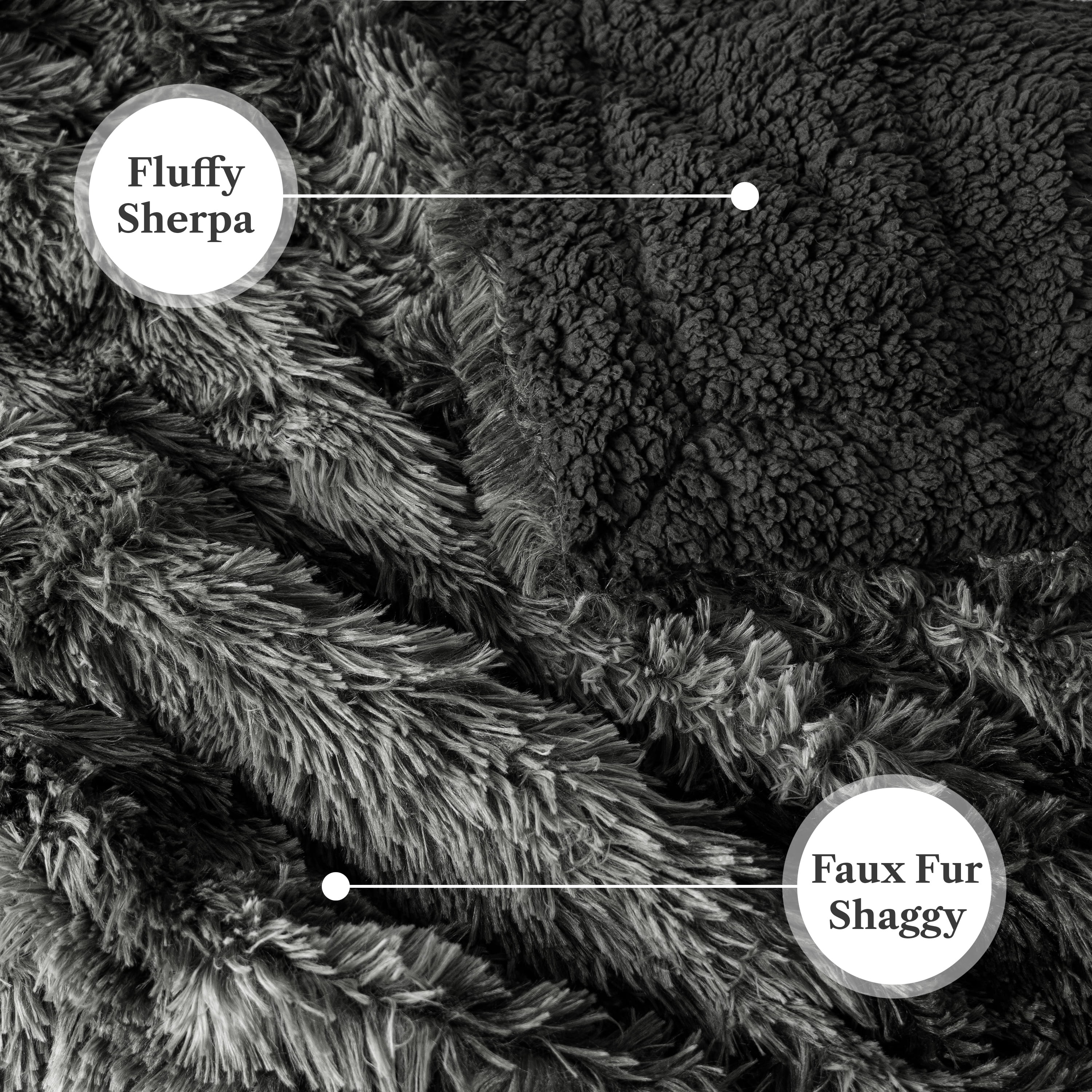 PAVILIA Black Fluffy Bed Blanket, King Size, Fuzzy Blanket for Women Men, Furry Plush Warm Large Blanket for Couch Sofa, Super Soft Thick Faux Fur Sherpa Blanket, Tie-Dye, 90x108