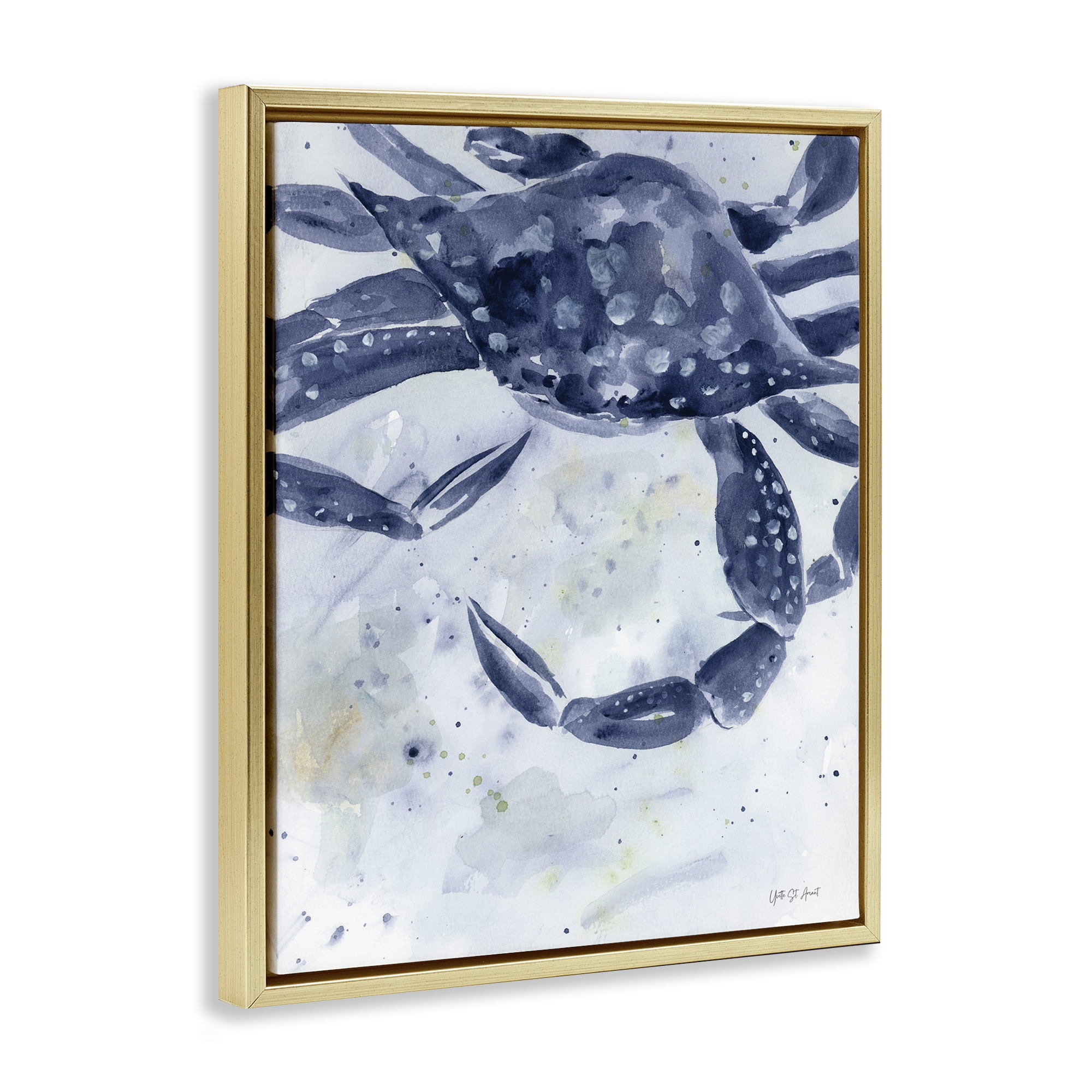 Stupell Industries Swimming Blue Crab Animals & Insects Painting Gold Floater Framed Canvas Art Print Wall Art, 25 x 31