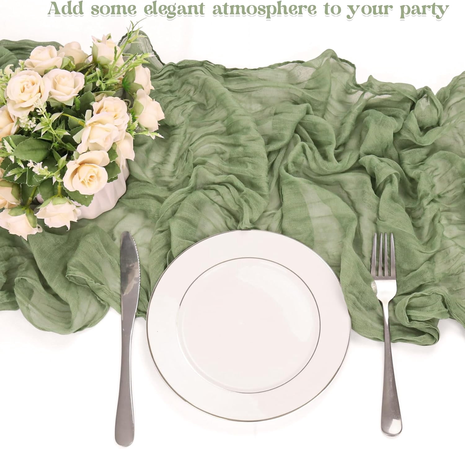 10 Pack Sage Green Cheesecloth Table Runner 10FT Boho Gauze Fabric Vintage Rustic