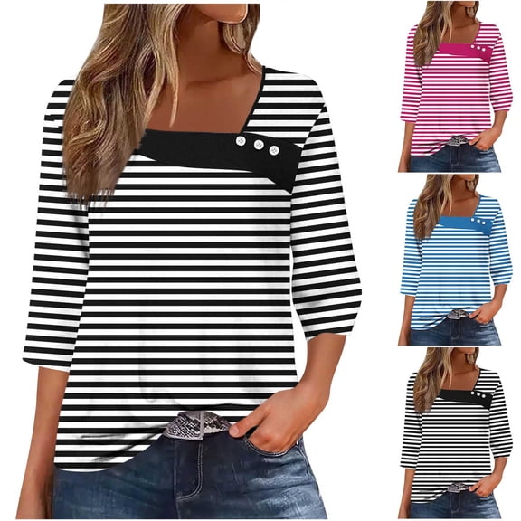 Ashirexll Tops for Women Trendy, Womens Casual Tops, Printed V Neck Long Sleeve T Shirt with Button for Ladies Fashion Casual Tops