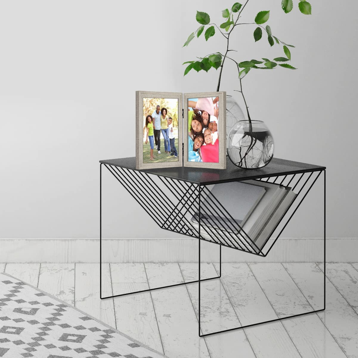 Americanflat 8x10 Hinged Picture Frame in Driftwood with Two Displays in Shatter Resistant Glass for Tabletop