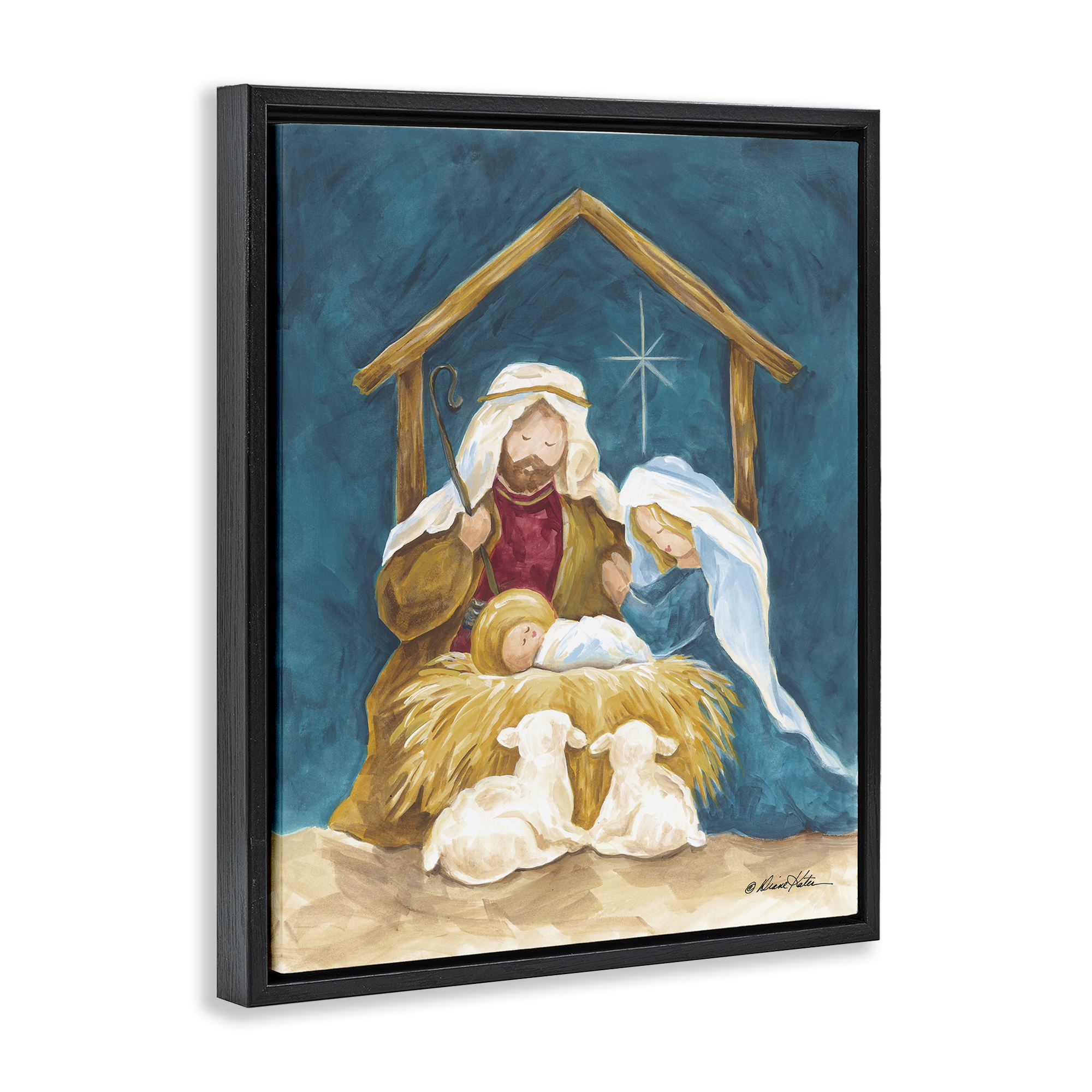 Comforting Nativity Painting Black Framed Floater Canvas Wall Art, design by Diane Kater