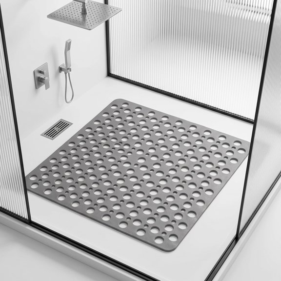 Non-Slip Shower Mat for Inside Shower, 20.9x20.9 Suction Cup Bathtub Mat, Easy Clean Washable Grey Bath Mat
