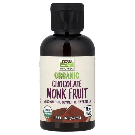NOW Foods Real Food, Organic Monk Fruit, Zero-Calorie Glycerite Sweetener, Chocolate, 1.8 fl oz (53 ml)