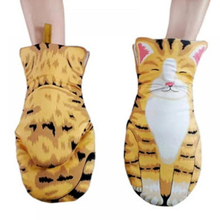 

1 Pair Oven Mitts 3D Cartoon Animal Cat Paws Oven Long Mitts Microwave Heat Resistant Non-slip Gloves Cotton Baking Insulation Gloves
