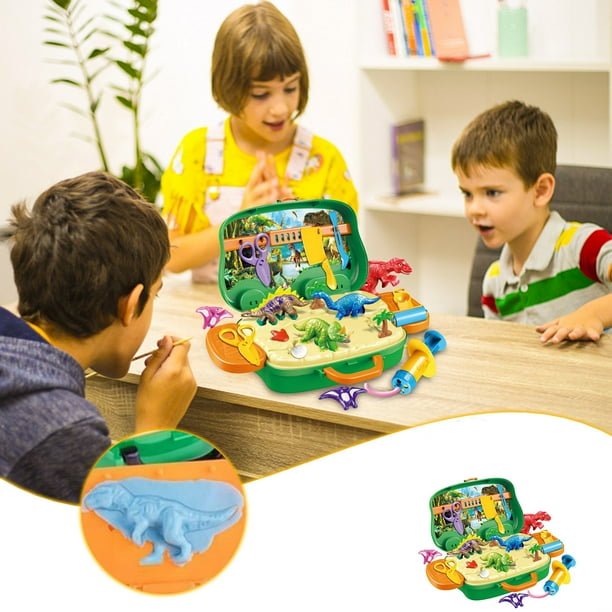 Xihbxyly Juego de Juguetes de Dinosaurios, Kit Creativo de Barro para La Imaginación, Accesorios de Goma de Colores, Divertido Juego de Manualidades, Gran Idea de Regalo, Caja de Almacenamiento Portá