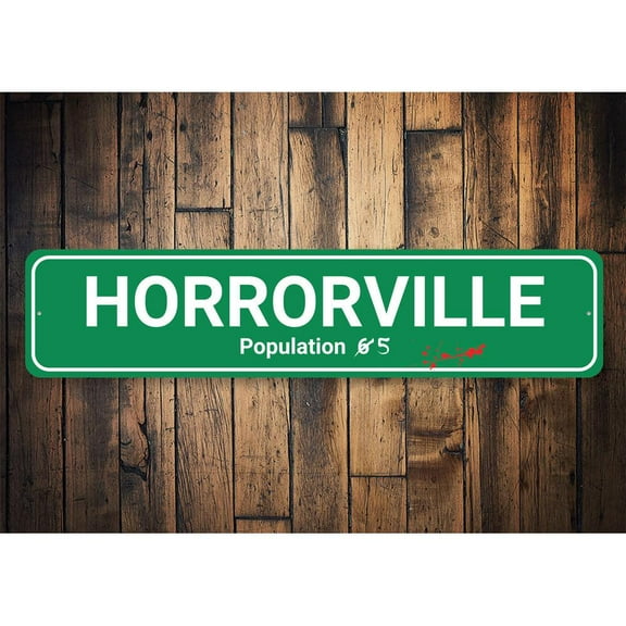 Horrorville Novelty Sign, Metal Wall Decor - 4x18 inches