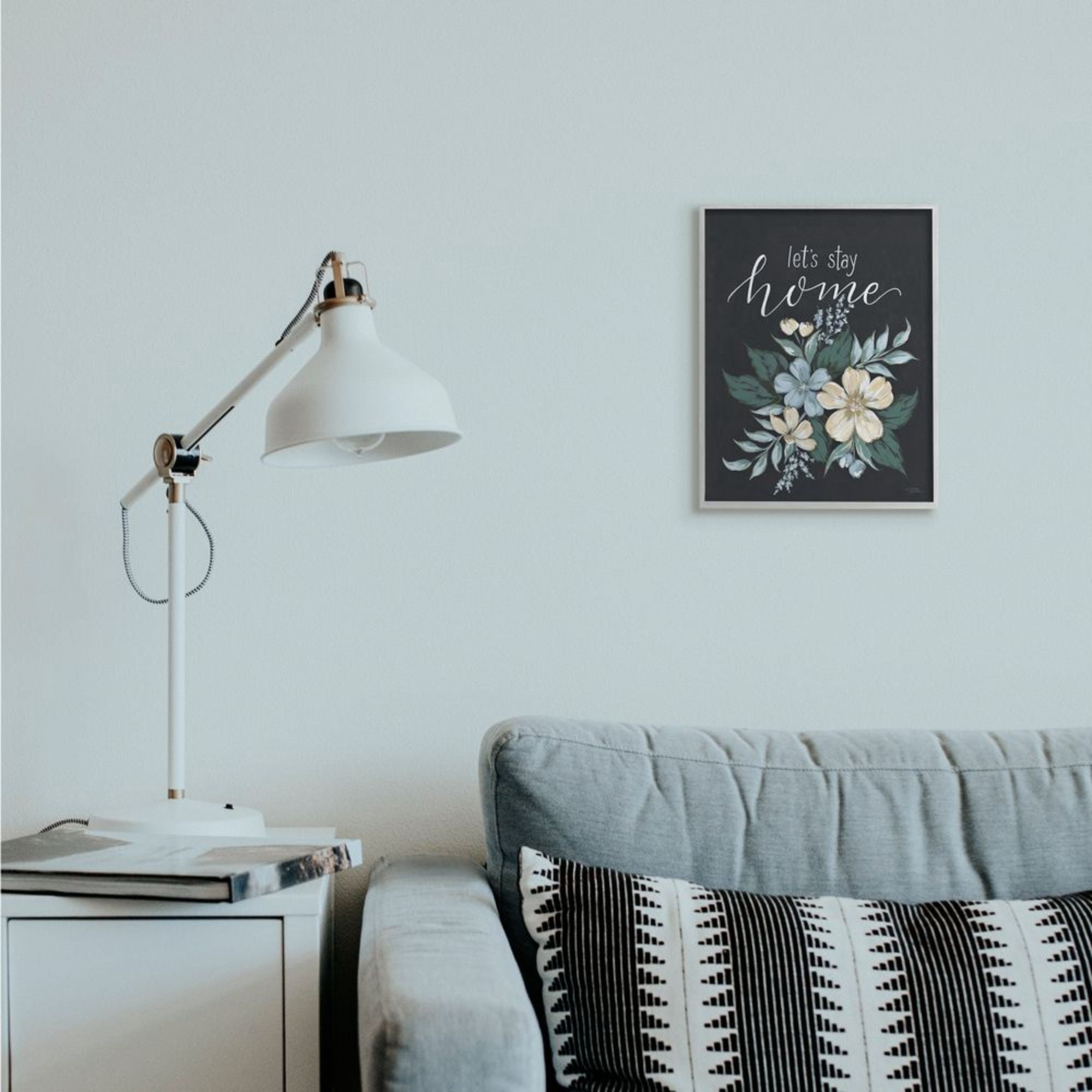 Stupell Industries Let's Stay Home Quote Chalk Style Florals Design by Michele Norman