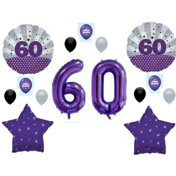 60th Purple Happy Birthday Party balloons Decorations Sixtieth