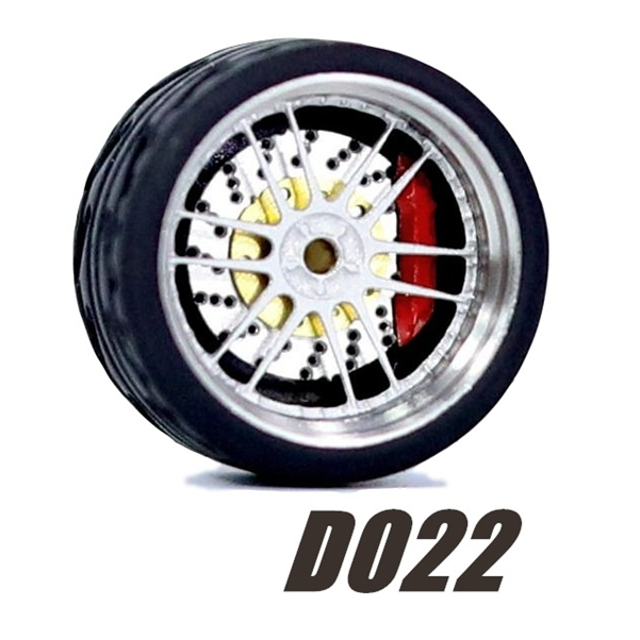 Carlomo Roues 1/64 pour Modèle de Voiture D-Class 2 Ensemble de Détail en Alliage Pièces de Réparation avec Pneus en Caoutchouc Disques de Frein Passe-Temps Adultes D022