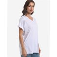 thumbnail image 6 of Women's V Neck T Shirts Casual Rolled Short Sleeve Side Split Summer Tops Loose Fit, 6 of 6
