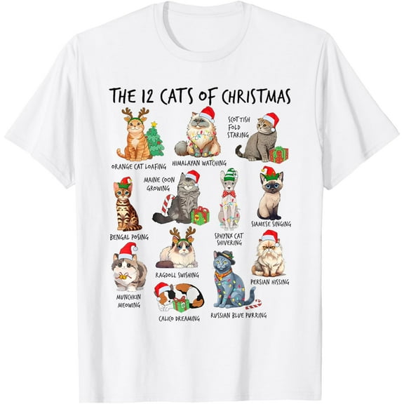 12 Cats of Christmas Funny Christmas Cat Lover Xmas Holiday Men Women T-Shirt