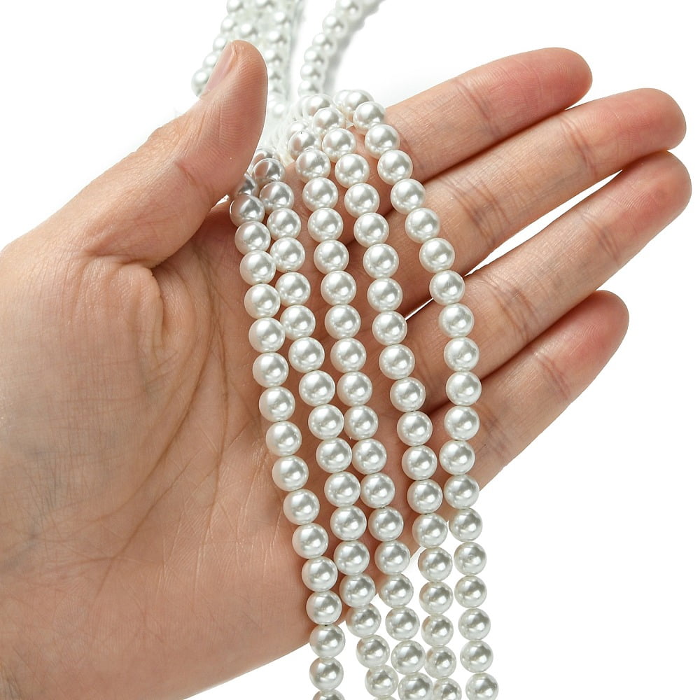 10 strand Eco-Friendly Glass Pearl Beads High Luster Grade A Round White 6mm Hole: 1mm 160pcs/strand 37.8 inch