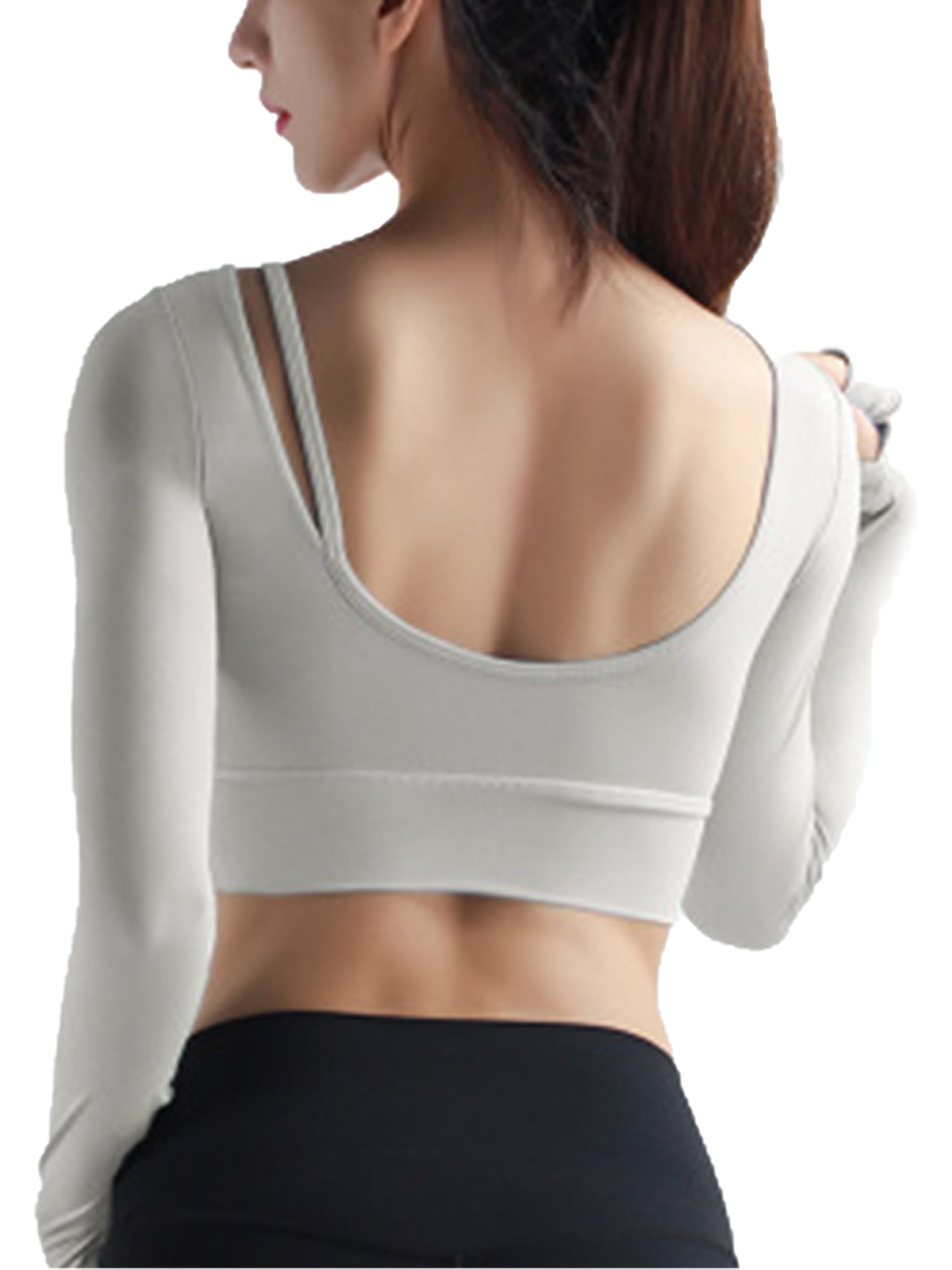 Women's Athletic Fitness Yoga Gym Workout Running Sports Long Sleeve Crop Top 