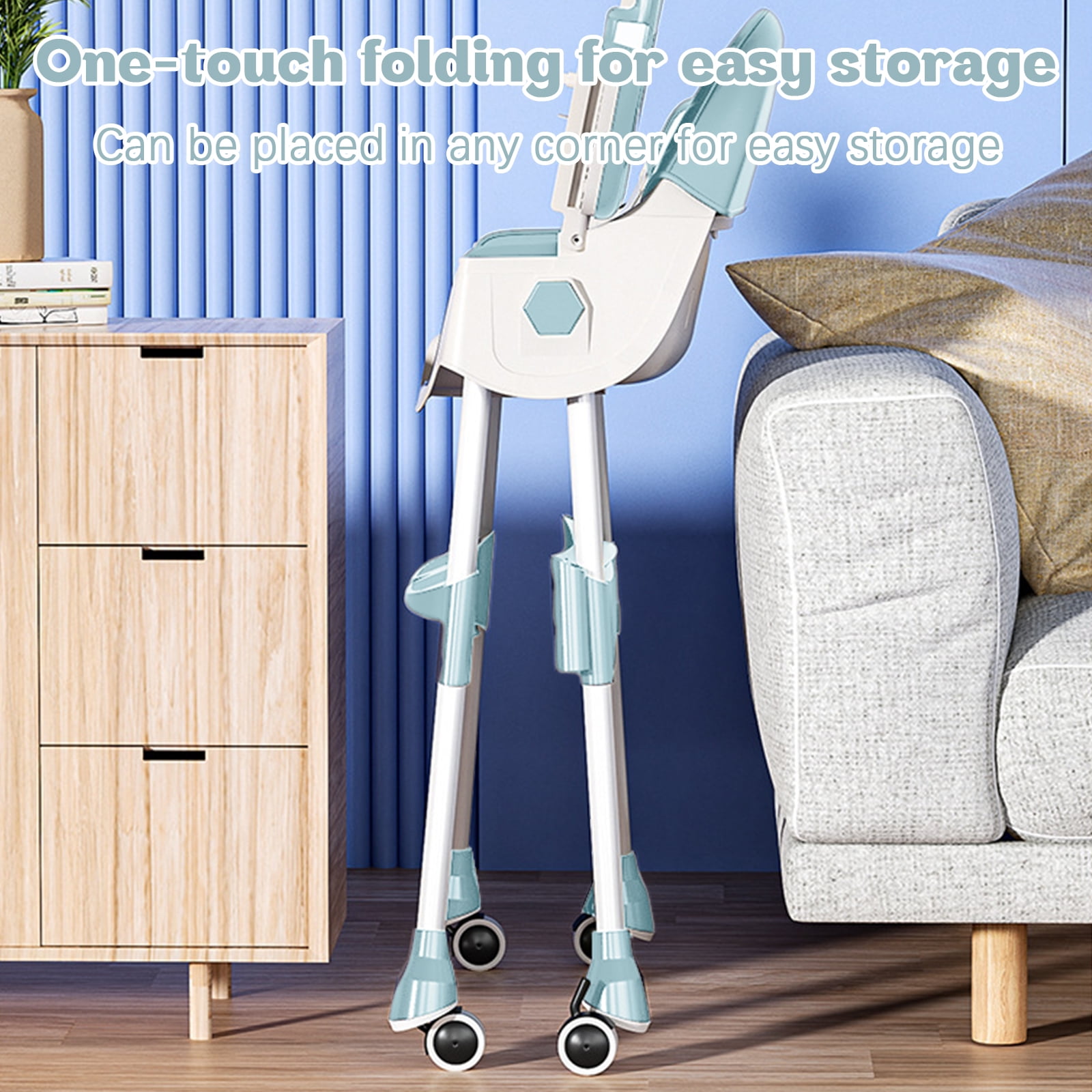 HAOUUCYIN 4-in-1 Baby High Chair, Portable Dining Chairs Eat & Play with Double-Layer Dinner Plate and Toy Rack, for 0-36 Months, Light Blue