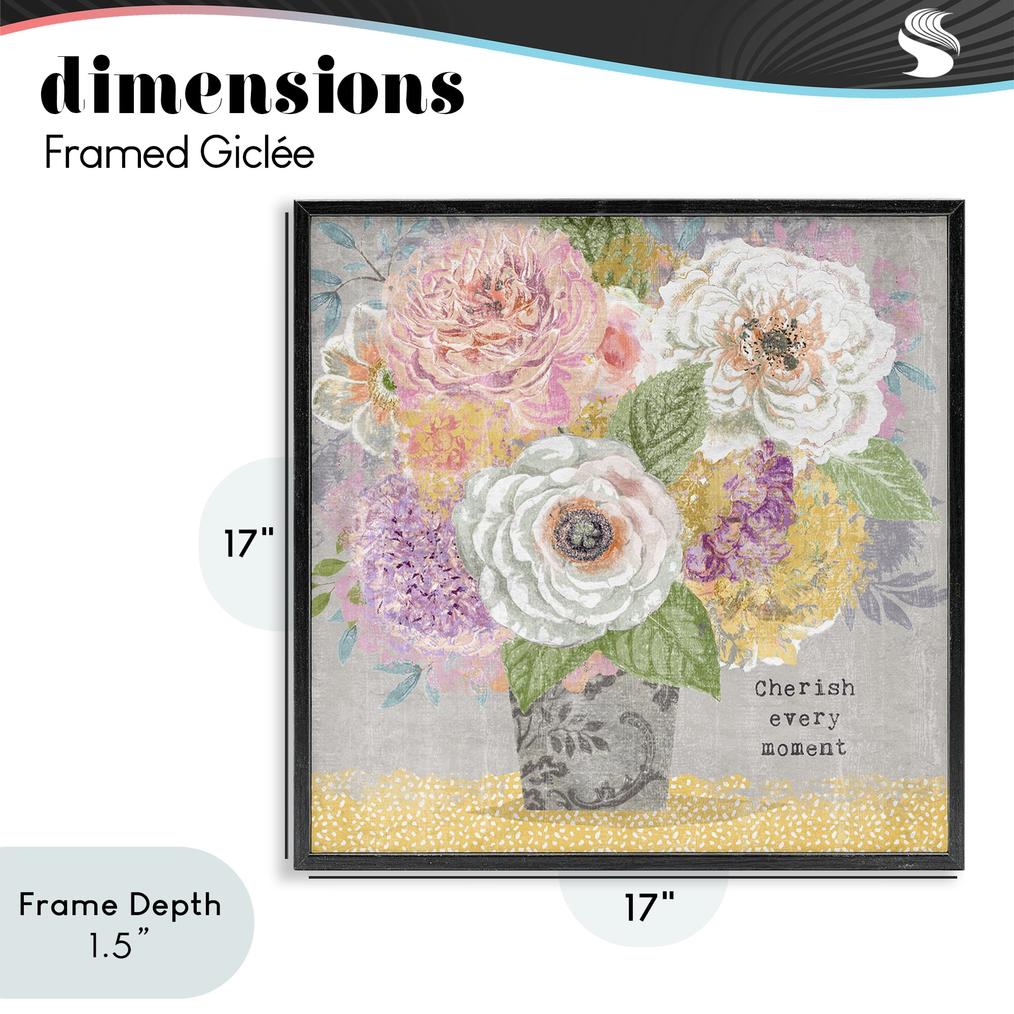 Stupell Industries Cherish Every Moment Inspiration Black Framed Giclee Art, design by Suzanne Nicoll