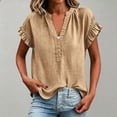 thumbnail image 2 of NMMUED Womens Linen Shirt 2026 Vacation Beach Outfits Trendy Summer Beach Blouses Peasant Tops Cotton Linen V Neck Summer 2026 Womens Fashion Khaki L, 2 of 7
