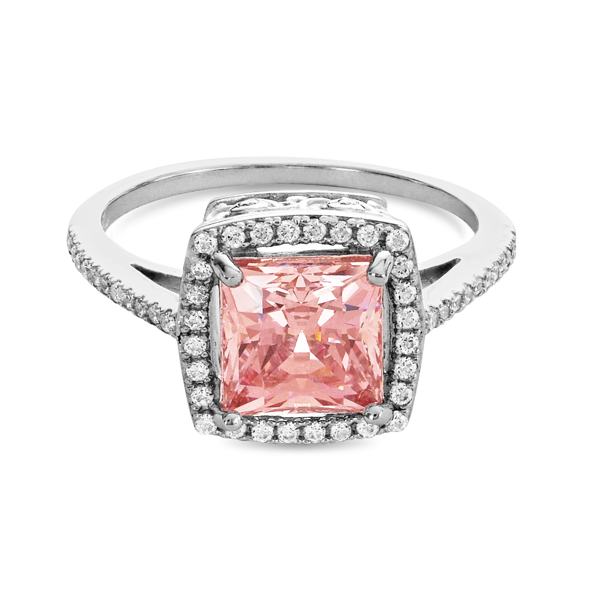Forever New - Morganite and Cubic Zirconia Sterling Silver Square Ring ...