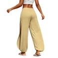 thumbnail image 5 of Levmjia Women Solid Color Side Slit Wide Leg Pants High Waisted Elastic Waist Casual Yoga Trousers for Summer Beach Vacation, 5 of 9
