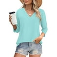 thumbnail image 4 of Texiao 3/4 Length Sleeve Women's Tops V Neck Casual Tunic Tops Basic Shirts Loose Fit Blouse, 4 of 9