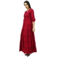 thumbnail image 3 of Bimba Robe Maxi en Coton à Manches 3/4 pour Femmes, Taille à Cordon, 3 of 8