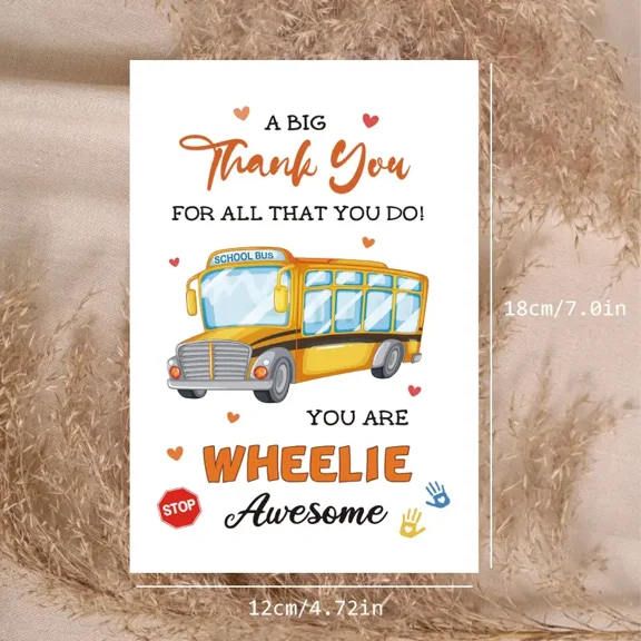 Thank You Teacher Card – "You Are Wheelie Awesome!" School Bus Design – Perfect Appreciation Card for Educators, Back to School Gift, or End of Year Thank You
