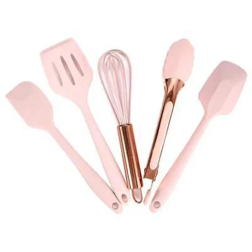 5Pcs Rose Gold And Pink Kitchen Utensil Set Mini Silicone Kids Kitchen Tools