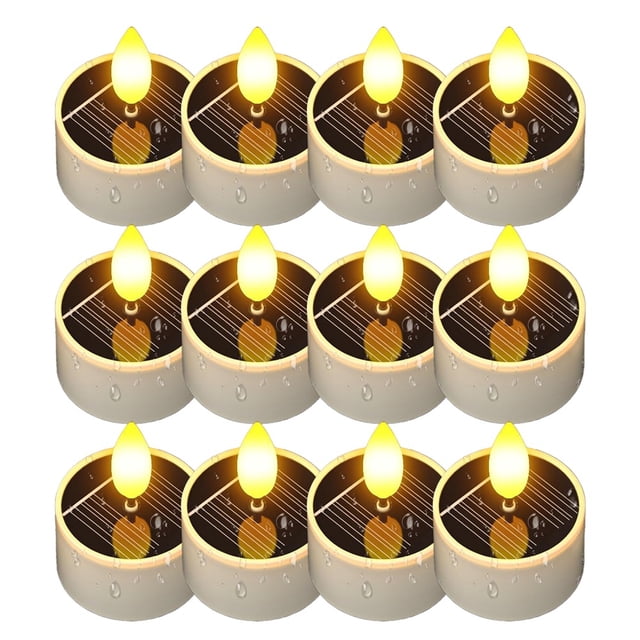 Velas Solares de Té para Exteriores, Impermeables, 12 Velas Pequeñas de 3,8 X 5,3 cm, con Encendido Automático por la Noche, para Patio y Jardín.