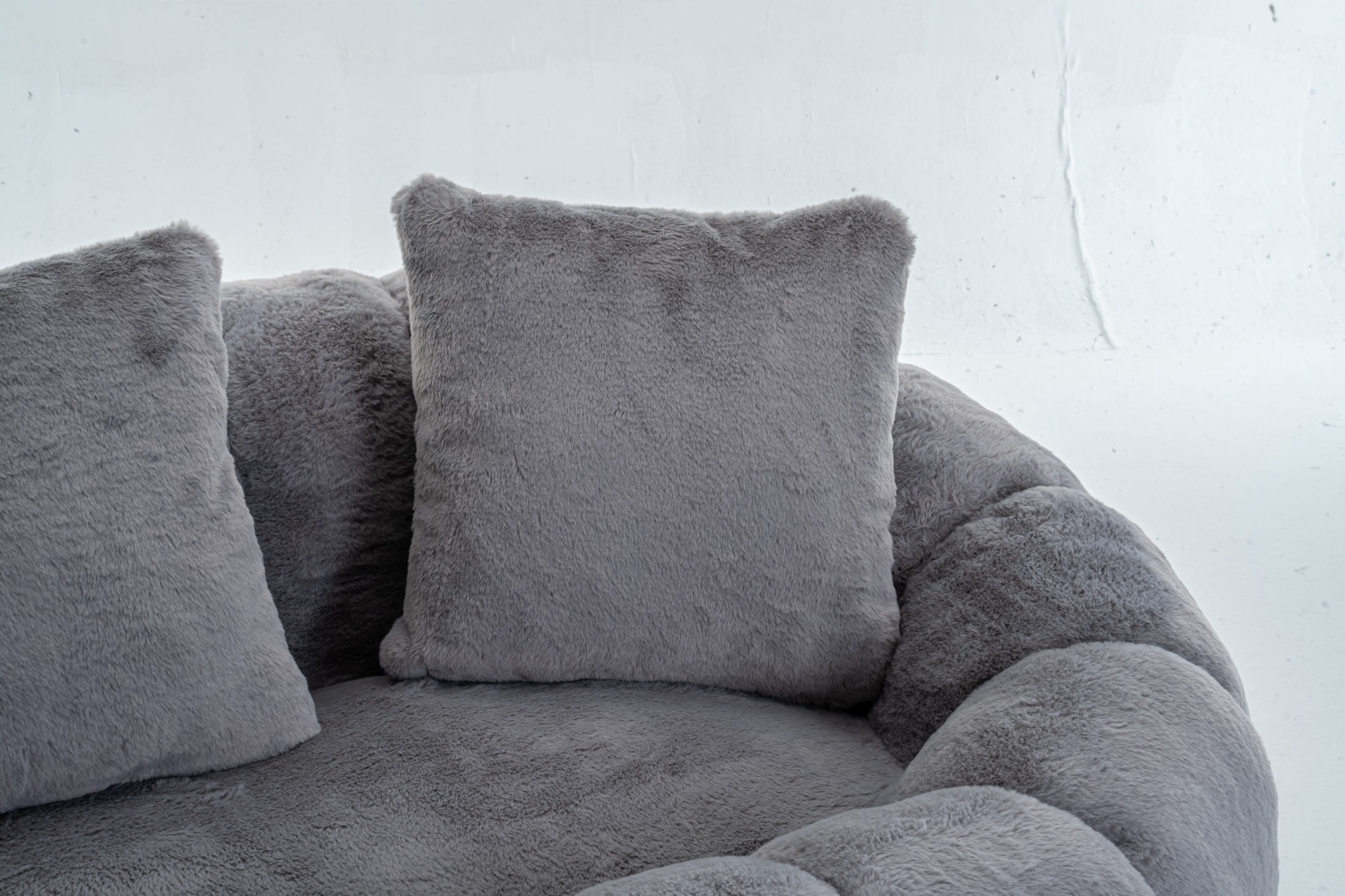 Aukfa Ultra-Soft Faux Fur Loveseat, 75.5" Floral Shaped Bean Bag Sofa with 28.5" Deep Seat for Living Room & Bedroom, Gray