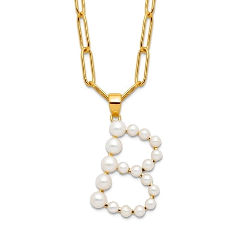 925 Sterling Silver Gold Plated 3-5.5mm Freshwater Cultured Pearl Letter Name Personalized Monogram Initial B Necklace 1