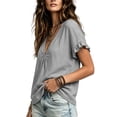 thumbnail image 5 of DeHolifer Women's Tops Cotton Linen V-Neck Ruffle Sleeve Solid Color Casual Lightweight Tee T-Shirts Gray 2XL, 5 of 7