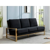 Leisuremod Jefferson Modern Velvet 3 Seater Sofa With Gold Frame Contemporary Living Room Couch (Black)