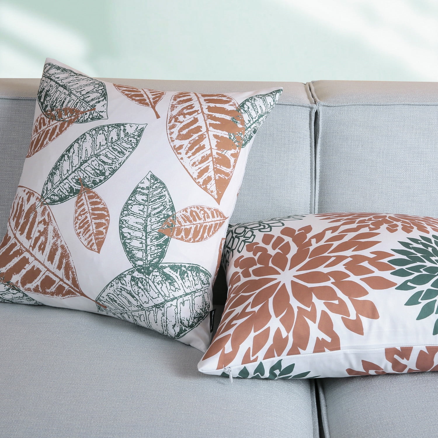 Phantoscope New Living Series Double-sided Design Decorative Throw Pillow Cover, 18" x 18", Caramel/Green, 4 Pack