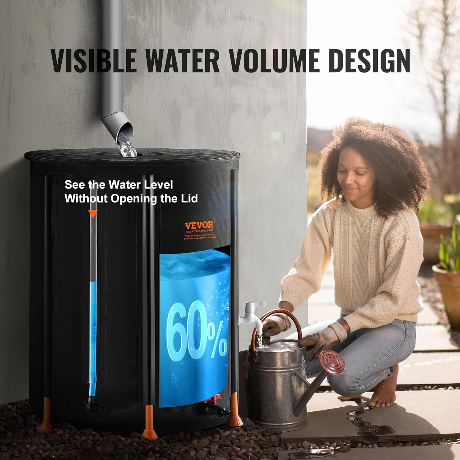 100 Gallon Collapsible Rain  with Spigots and Overflow Kit - Portable Water  for Garden Use