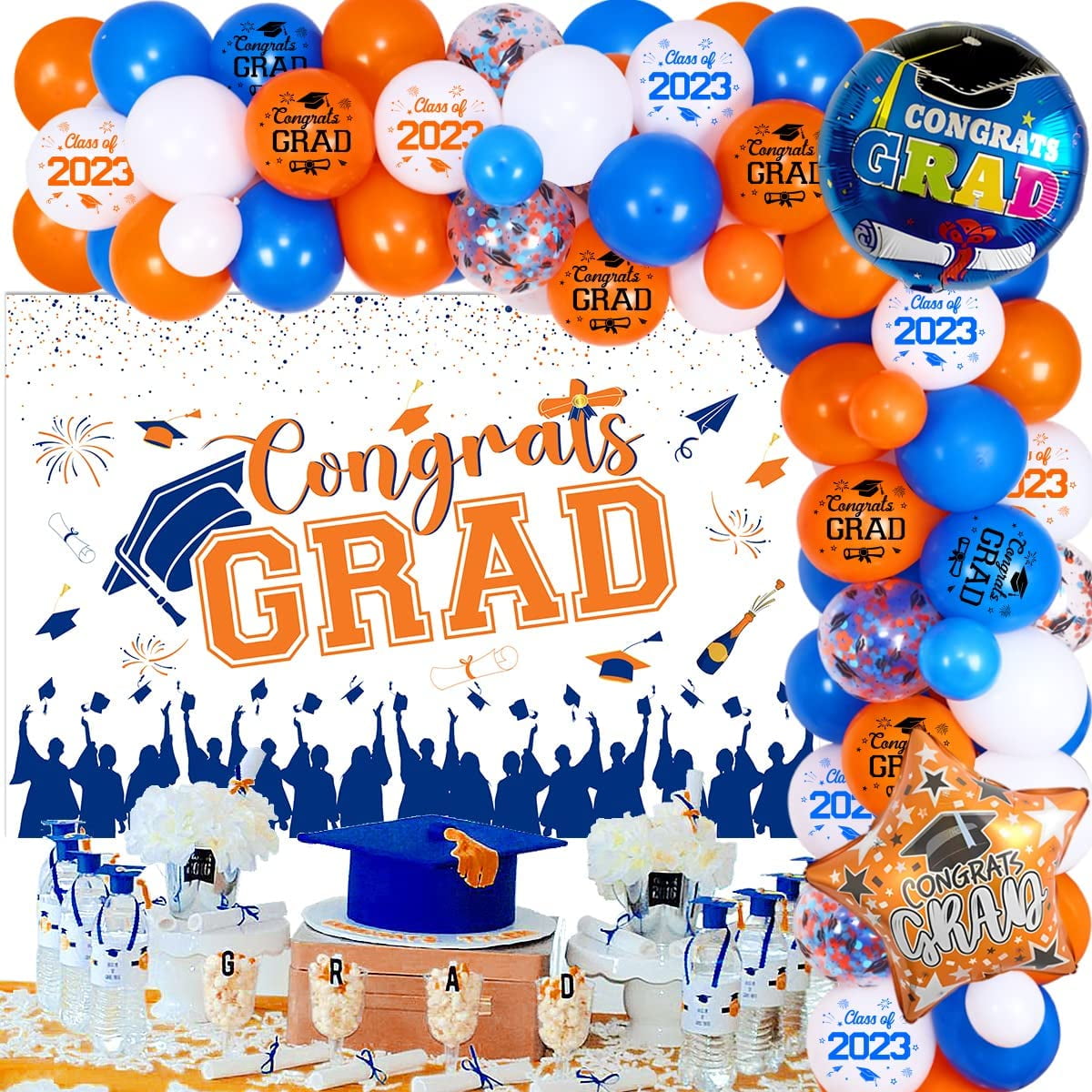 Orange and Blue Graduation Party Decorations 2023, Congrats Grad ...