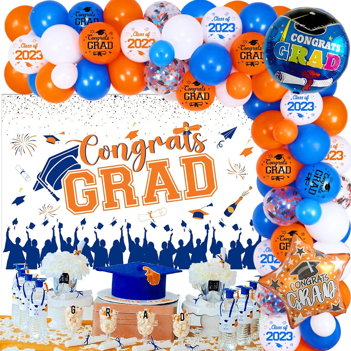 Orange and Blue Graduation Party Decorations 2023, Congrats Grad