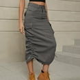 thumbnail image 6 of JNGSA Flowy Skirts for Women, Long Denim Skirts for Women Summer High Waist A Line Jean Skirt Mid-Length Skirt with Pockets, 6 of 8