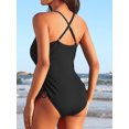 thumbnail image 6 of Sociala Side Drawstring Monikini Swimwear for Womens Ribbed 1 Piece Swimsuit Crosscriss Bath Suit, 6 of 6