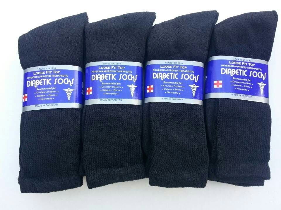 Diabetic Black Over The Calf Crew Socks 3 Pr Men's Size 13-15 Made in USA