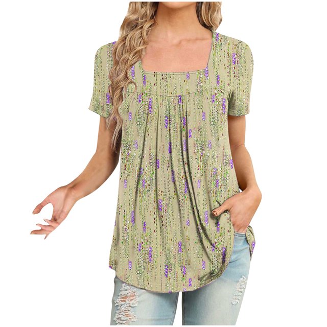 Pntutb Hauts Courts pour Femmes Liquidation Femmes Mode Décontractée T-Shirt à Manches Courtes Ample Blouse Hauts Rabais