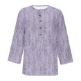 thumbnail image 4 of Jewelreauty Womens Half Button Casual Shirts 3/4 Sleeve Slim Fitting Tunic Tops Summer Cute Print Blouses (S, Purple), 4 of 4
