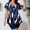 thumbnail image 5 of Plus Size Swimsuit for Women Two Piece Modest Tankini Full Coverage Tummy Control V Neck Bathing Suits Swim Short Sleeve Top with Shorts Navy XL, 5 of 9