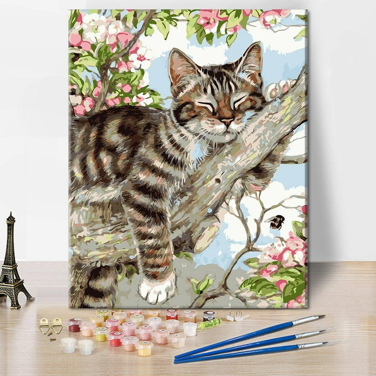 DIY Oil Painting by Numbers Tabby Cat Paint by Number Kits Oil Painting  Canvas for Adults and Kids Paintings for Home