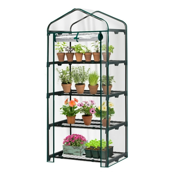 UBesGoo 4-Tier Greenhouse, 27" Indoor/Outdoor Plant Shelf, Clear PVC Cover, Transparent