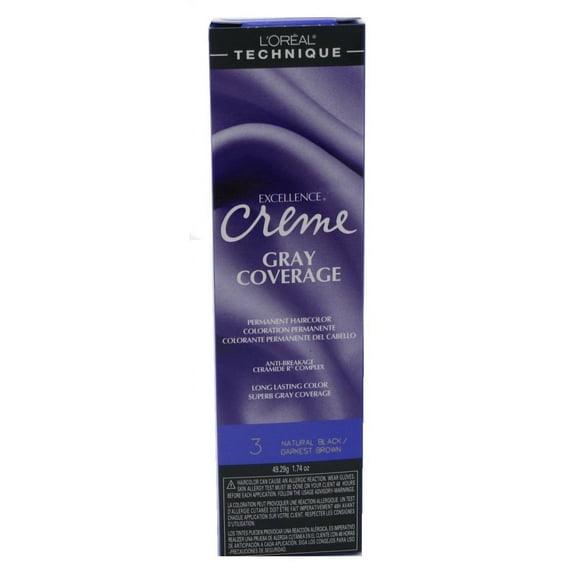 Loreal Excellence Creme Color #3 Natural Black 1.74 Ounce (51ml) (Pack of 2)