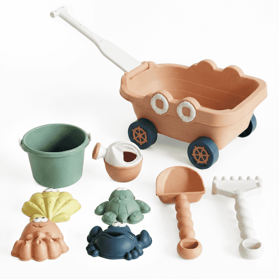 Flynow 9 PCS Beach Toy Set for Kids 3  Years Old, Friendly Travel Play Sand Set Toy, Sand Castle Building Kit with Boat, Bucket, Shovels, Molds, Mesh Bag, Birthday Gift for Girl Boy Age 3 4 5 6 7 8